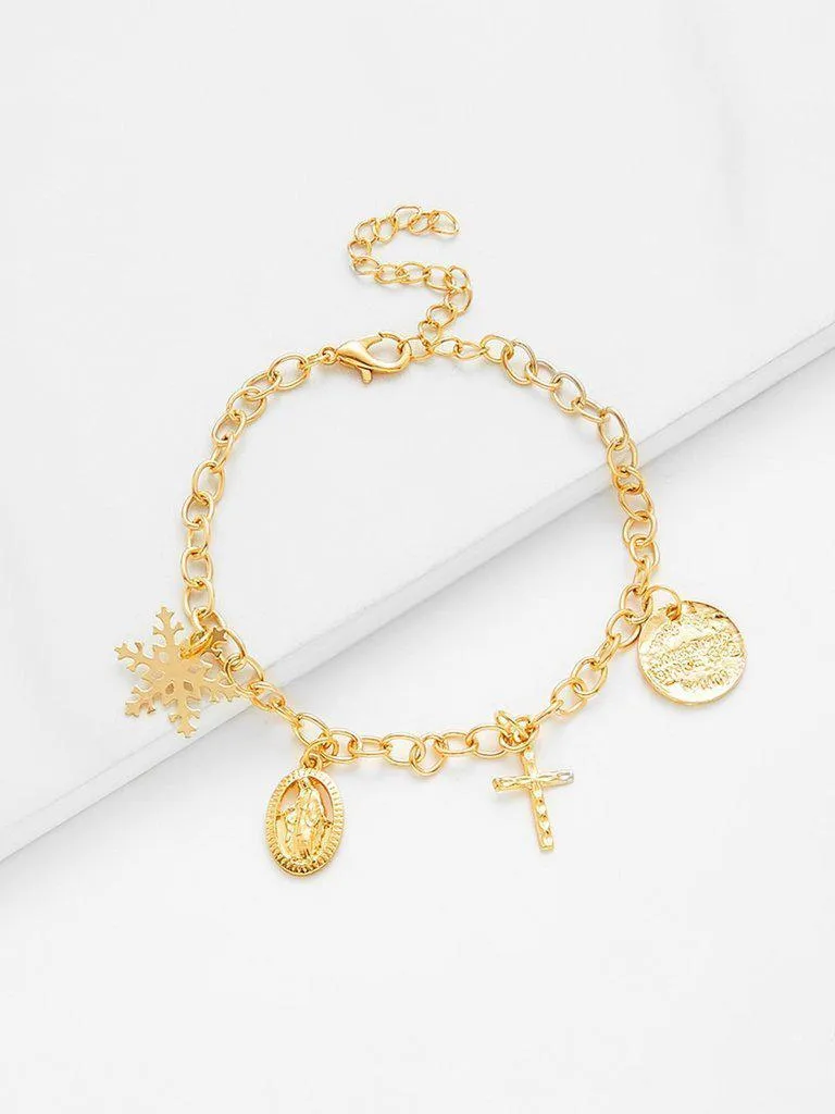 Snowflake & Cross Charm Link Bracelet