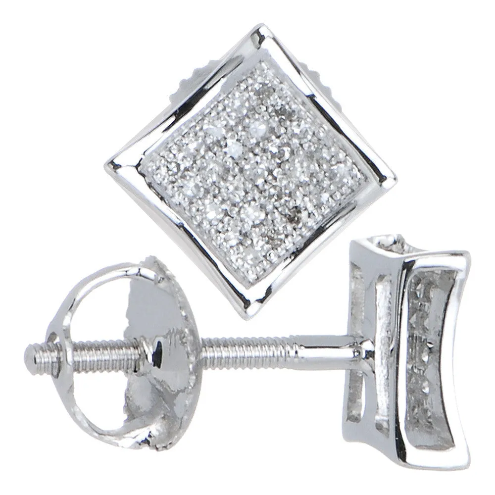 Solid 14kt White Gold .10 Carat Micro Pav ﾬ Genuine Diamond Earrings