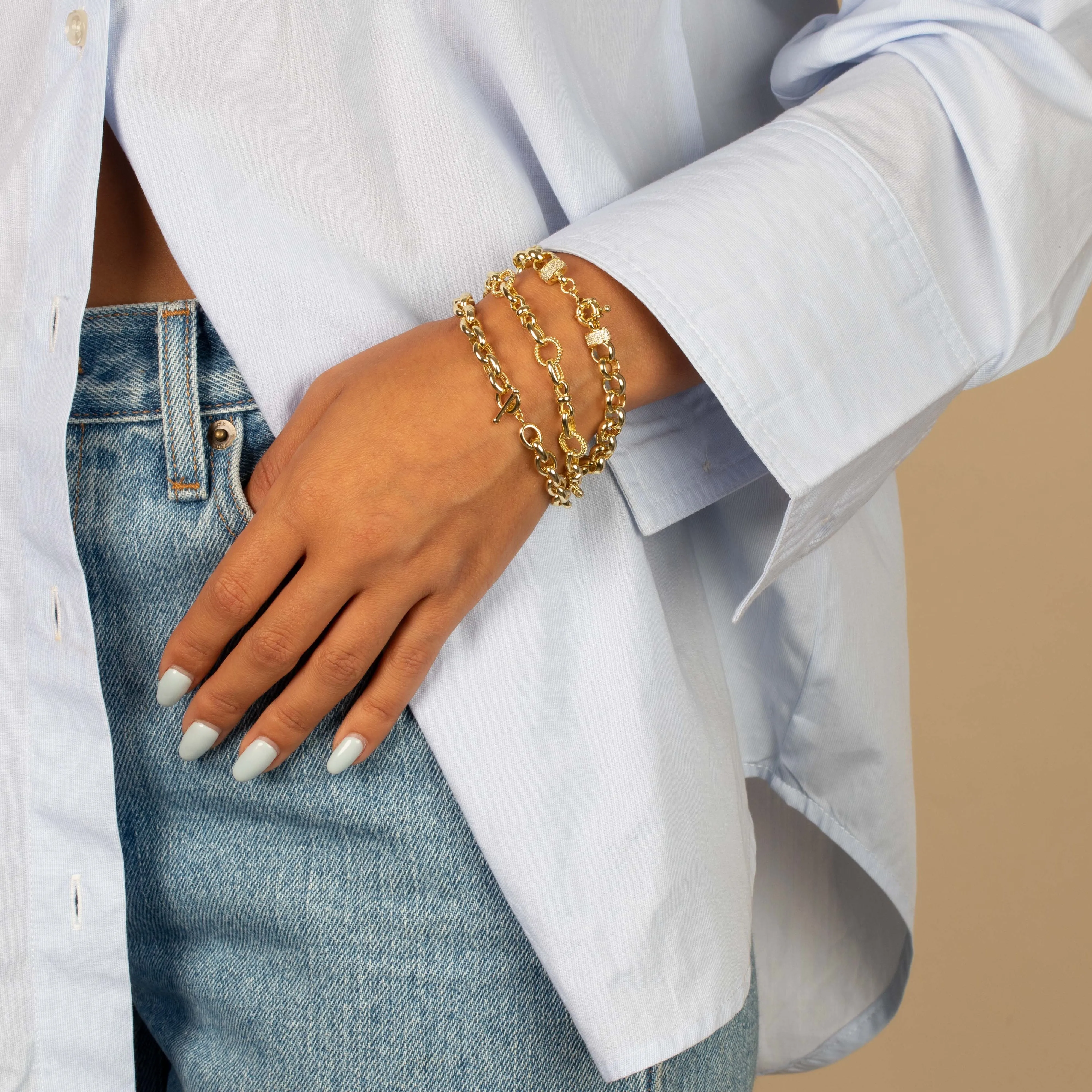 Solid/Pave Rounded Toggle Link Bracelet
