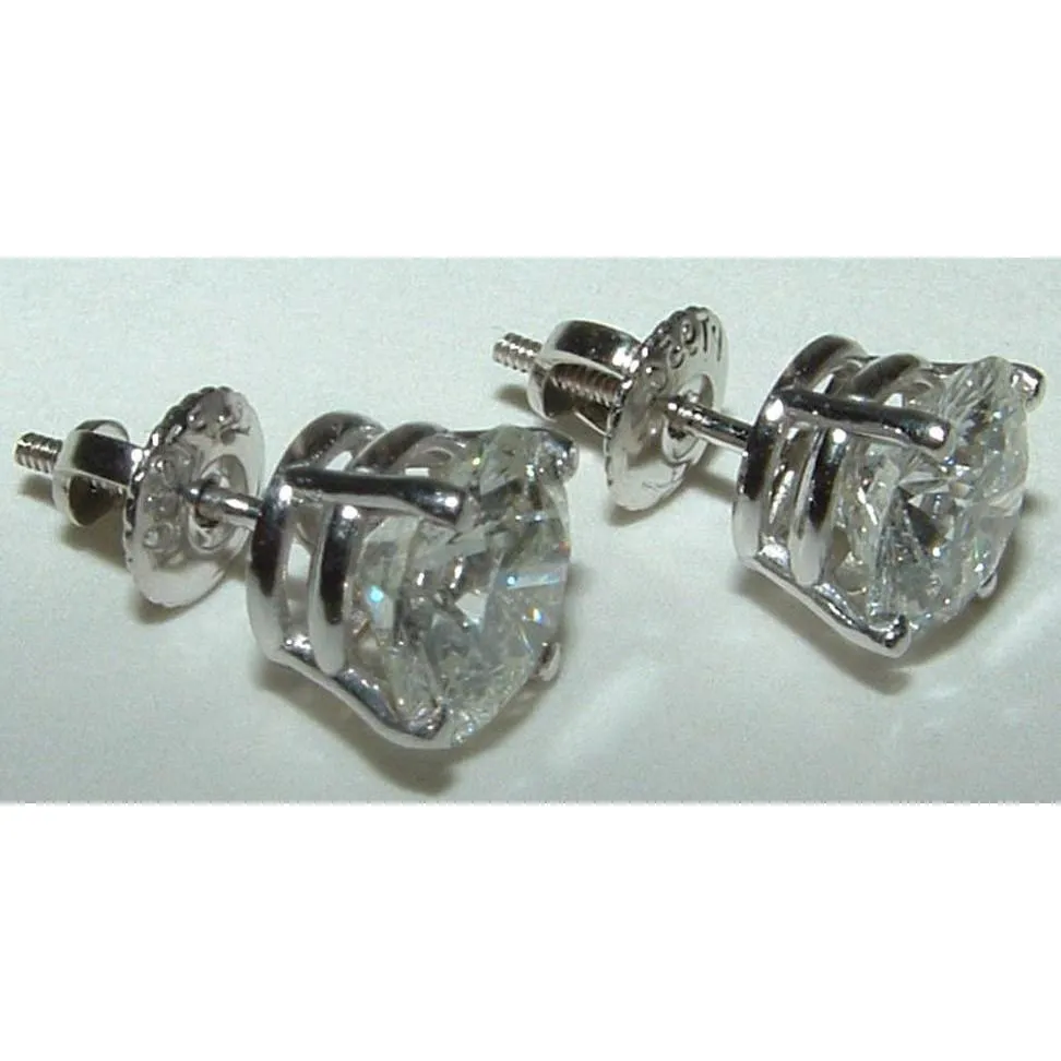Solitaires Natural Earth Mined Diamond Stud Earrings 4.02 Carats New