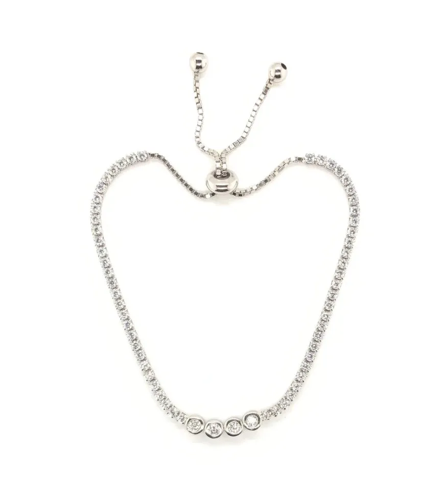 Sondra Bolo Tennis Bracelet with Four CZ Bezel Stones