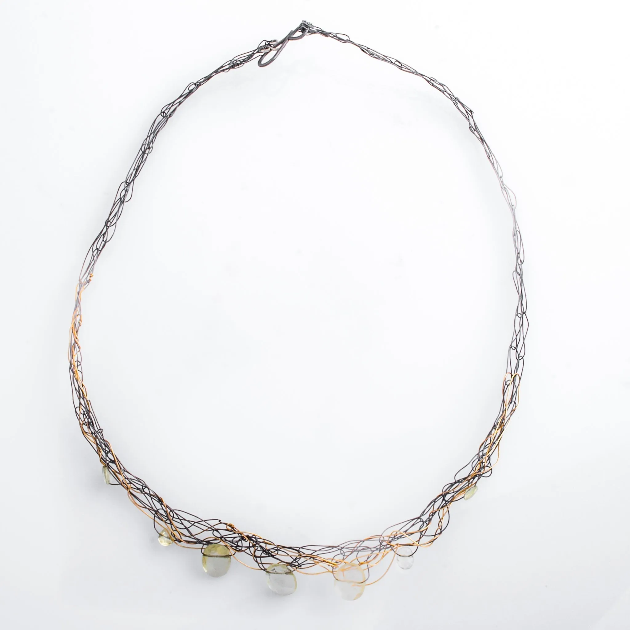Spun Collar in Oxidized Silver with Olivine