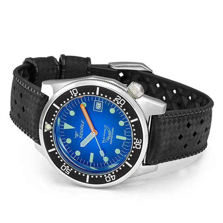 Squale 1521 Blue Ray on Black Rubber Strap - 1521PROFD.HT