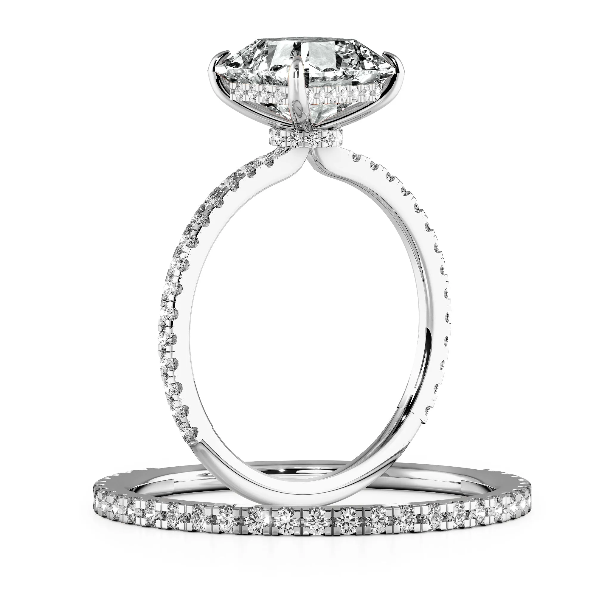 Squared Emerald Hidden Halo Pave Women Wedding Rings Set - 622