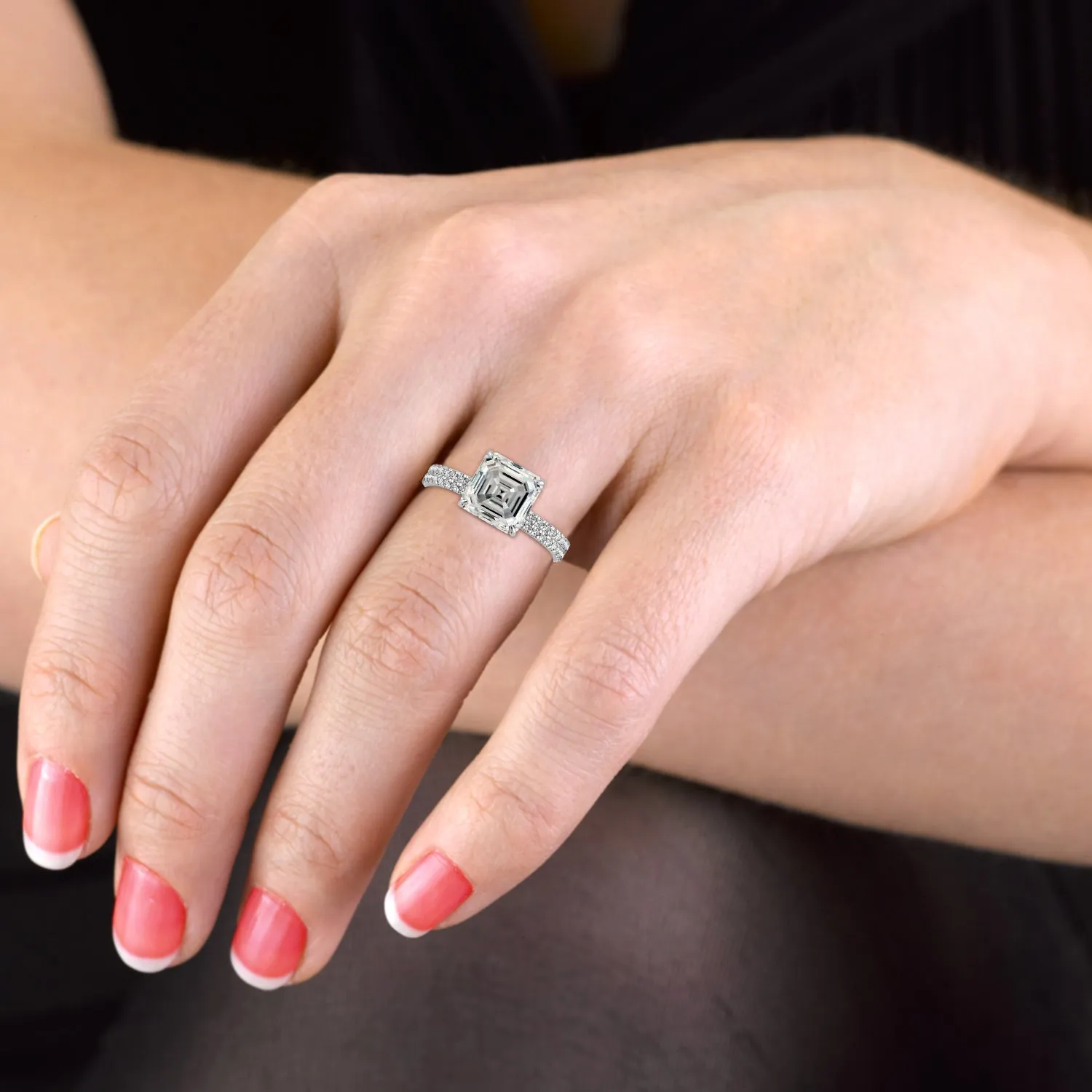Squared Emerald Hidden Halo Pave Women Wedding Rings Set - 622