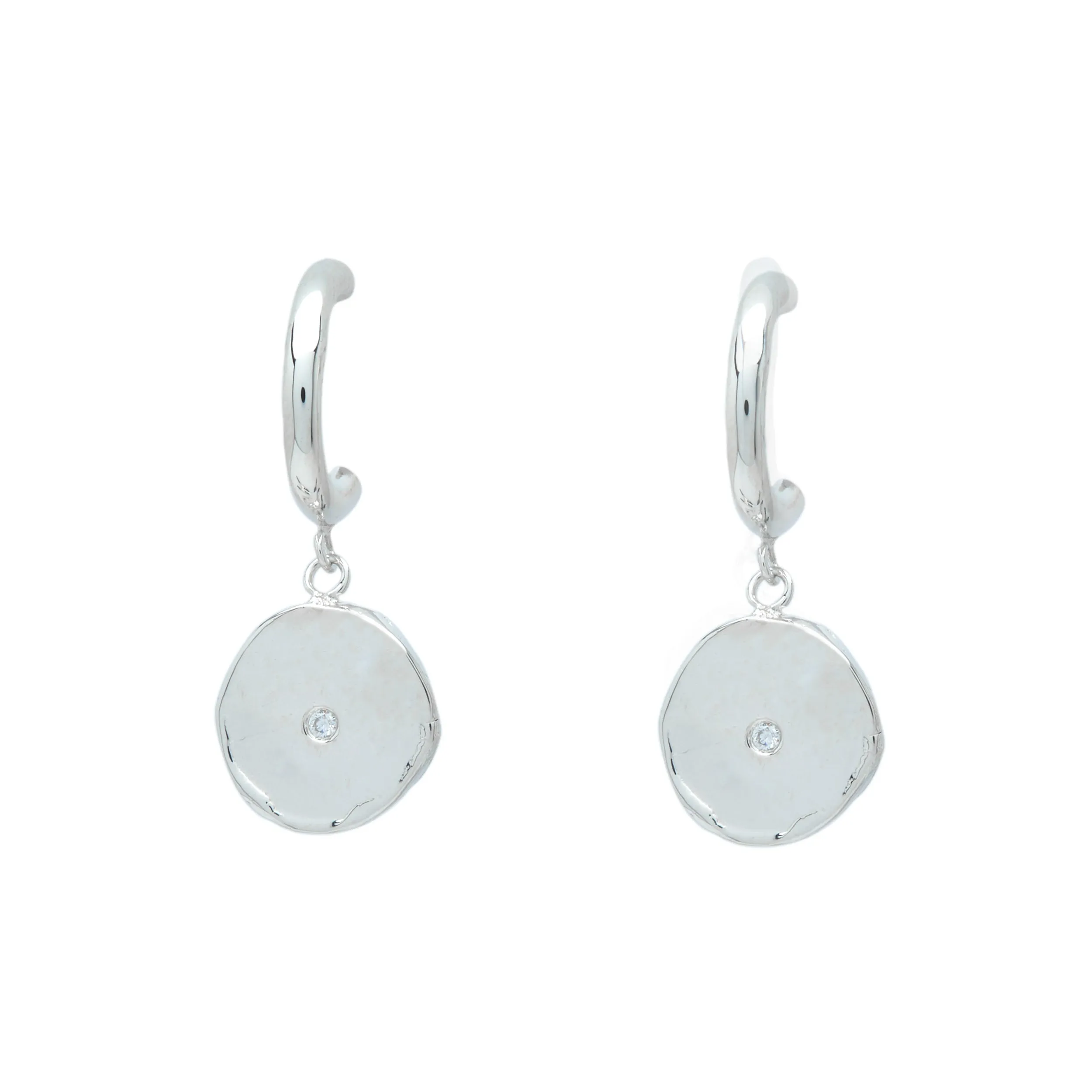 Sterling Huggies w/ White Diamond Drops