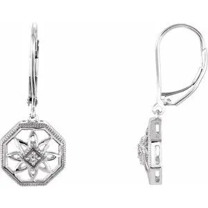 Sterling Silver .04 CTW Diamond Lever Back Earrings