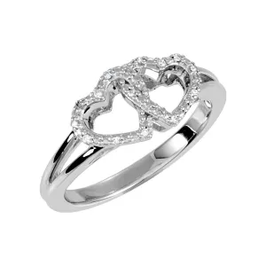 Sterling Silver .05 CTW Diamond Double Heart Design Ring Size 7