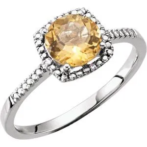 Sterling Silver Citrine & .01 CTW Diamond Ring Size 8