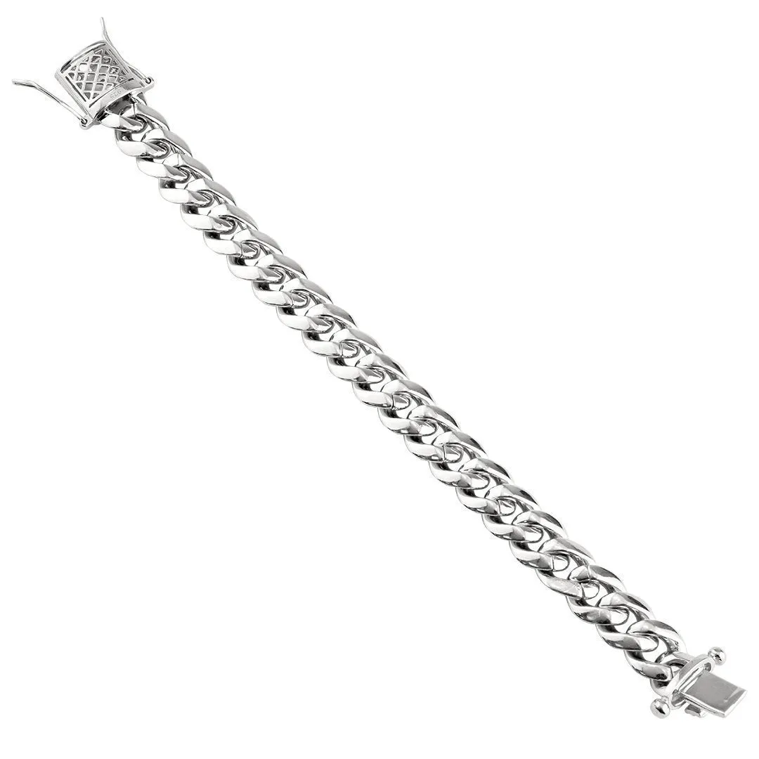 Sterling Silver Cubic Zirconia Stones Cuban Link Bracelet 13 mm