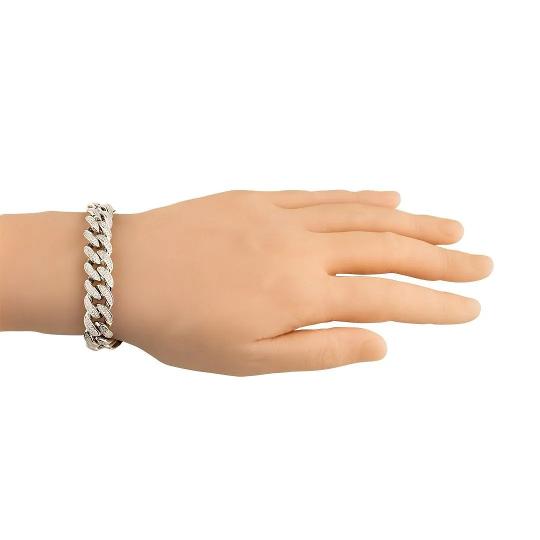 Sterling Silver Cubic Zirconia Stones Cuban Link Bracelet 13 mm