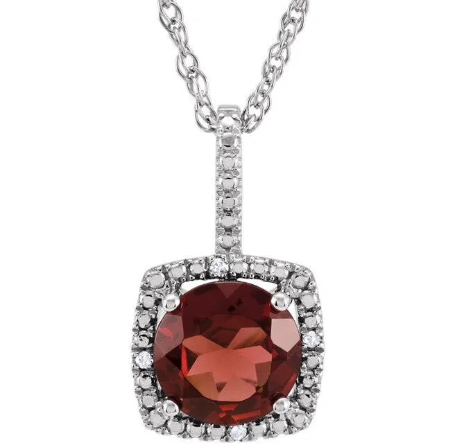 Sterling Silver January Birthstone Halo Necklace