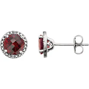 Sterling Silver Mozambique Garnet & .01 CTW Diamond Earrings