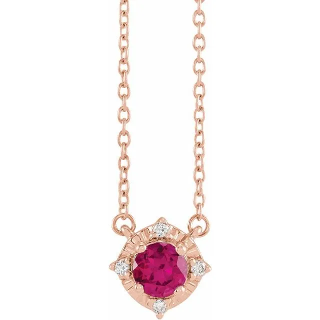 Sterling Silver or 14k Gold Gemstone and .04 CTW Diamond Halo-Style 18" Necklaces