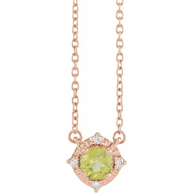 Sterling Silver or 14k Gold Gemstone and .04 CTW Diamond Halo-Style 18" Necklaces
