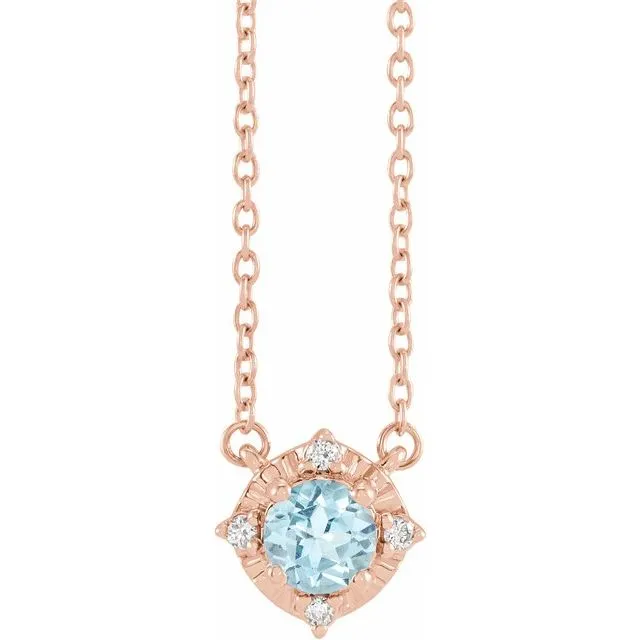 Sterling Silver or 14k Gold Gemstone and .04 CTW Diamond Halo-Style 18" Necklaces