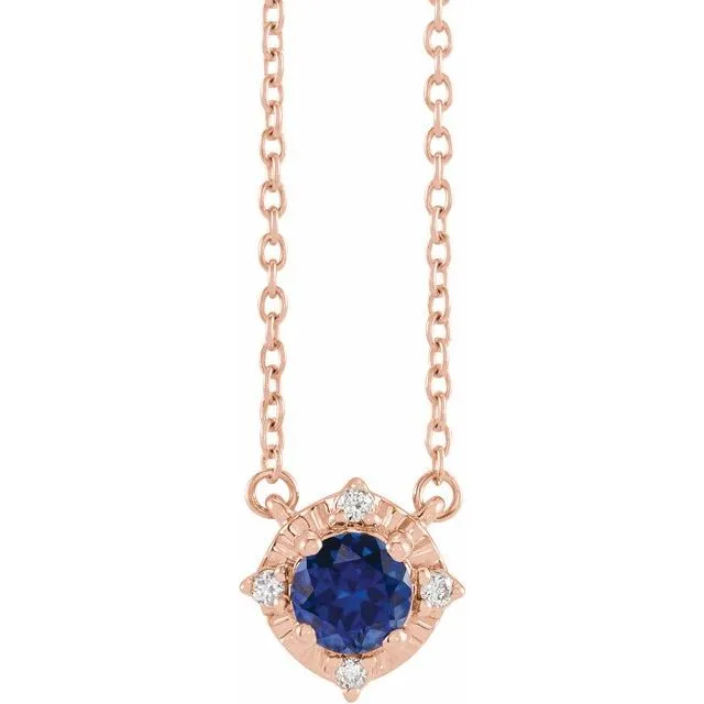 Sterling Silver or 14k Gold Gemstone and .04 CTW Diamond Halo-Style 18" Necklaces