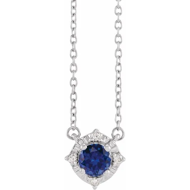 Sterling Silver or 14k Gold Gemstone and .04 CTW Diamond Halo-Style 18" Necklaces