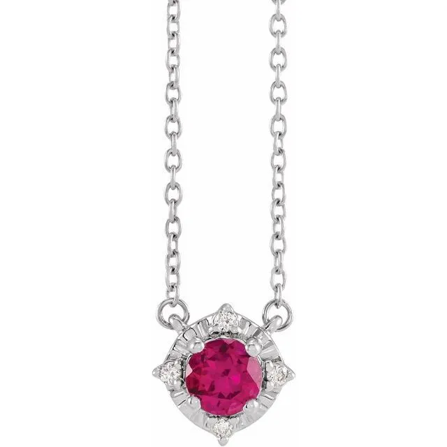 Sterling Silver or 14k Gold Gemstone and .04 CTW Diamond Halo-Style 18" Necklaces