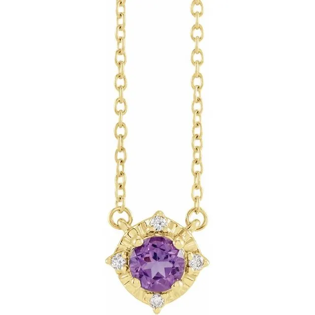 Sterling Silver or 14k Gold Gemstone and .04 CTW Diamond Halo-Style 18" Necklaces