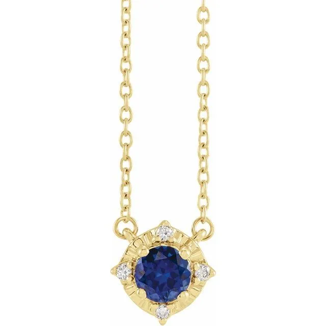 Sterling Silver or 14k Gold Gemstone and .04 CTW Diamond Halo-Style 18" Necklaces