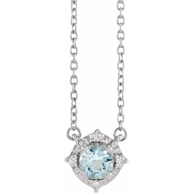 Sterling Silver or 14k Gold Gemstone and .04 CTW Diamond Halo-Style 18" Necklaces