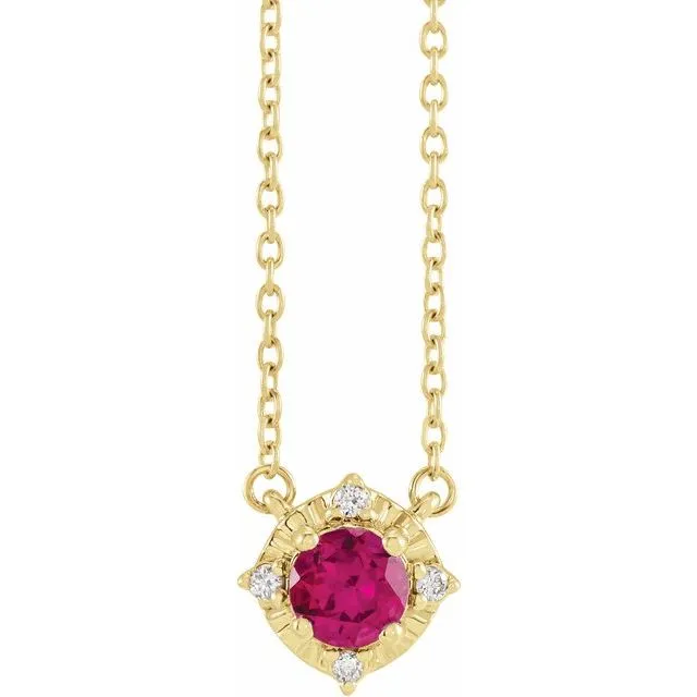 Sterling Silver or 14k Gold Gemstone and .04 CTW Diamond Halo-Style 18" Necklaces