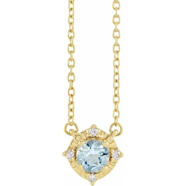Sterling Silver or 14k Gold Gemstone and .04 CTW Diamond Halo-Style 18" Necklaces