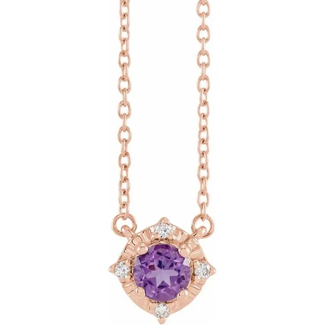 Sterling Silver or 14k Gold Gemstone and .04 CTW Diamond Halo-Style 18" Necklaces