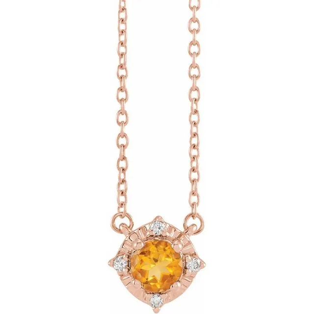 Sterling Silver or 14k Gold Gemstone and .04 CTW Diamond Halo-Style 18" Necklaces