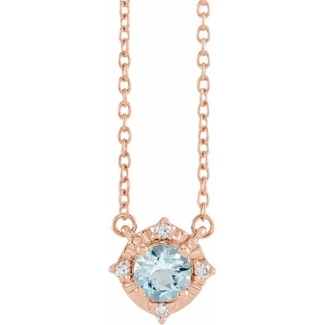Sterling Silver or 14k Gold Gemstone and .04 CTW Diamond Halo-Style 18" Necklaces