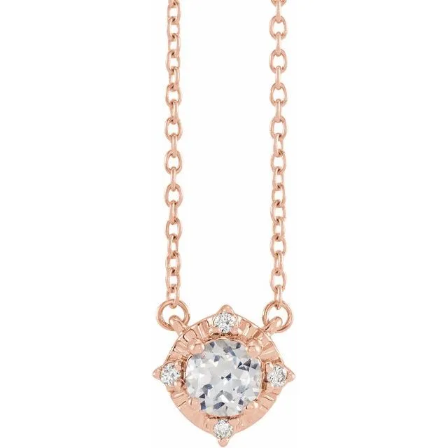 Sterling Silver or 14k Gold Gemstone and .04 CTW Diamond Halo-Style 18" Necklaces