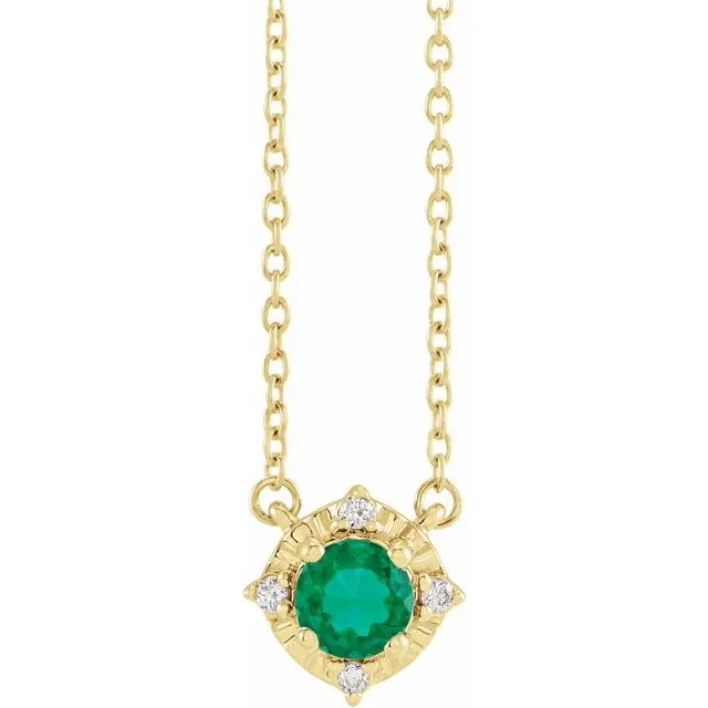 Sterling Silver or 14k Gold Gemstone and .04 CTW Diamond Halo-Style 18" Necklaces
