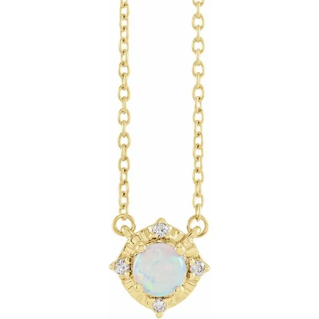 Sterling Silver or 14k Gold Gemstone and .04 CTW Diamond Halo-Style 18" Necklaces