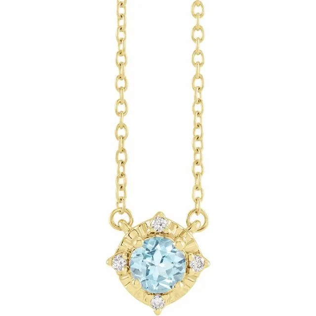 Sterling Silver or 14k Gold Gemstone and .04 CTW Diamond Halo-Style 18" Necklaces
