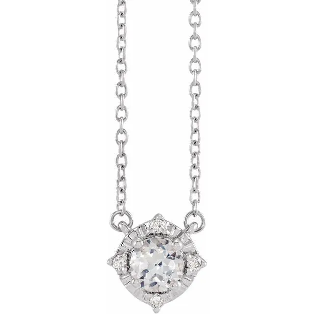 Sterling Silver or 14k Gold Gemstone and .04 CTW Diamond Halo-Style 18" Necklaces