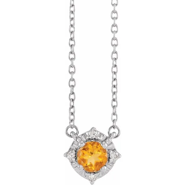 Sterling Silver or 14k Gold Gemstone and .04 CTW Diamond Halo-Style 18" Necklaces