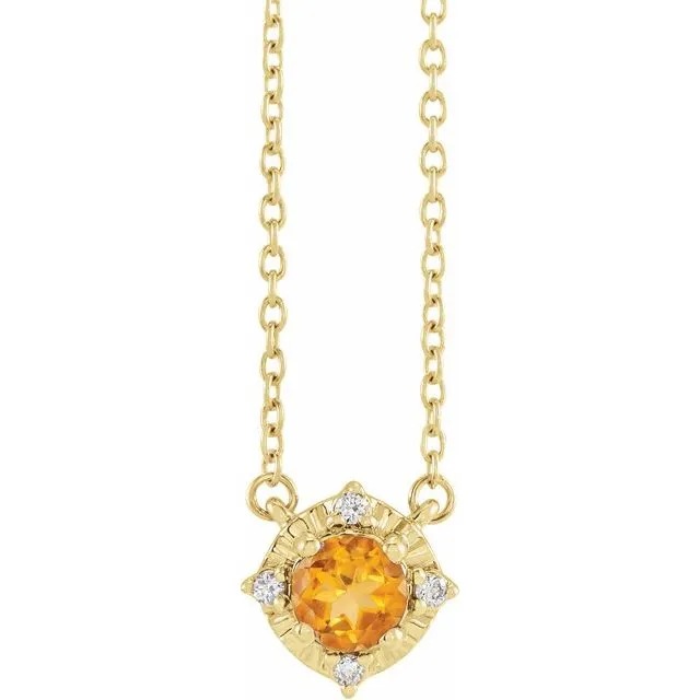 Sterling Silver or 14k Gold Gemstone and .04 CTW Diamond Halo-Style 18" Necklaces