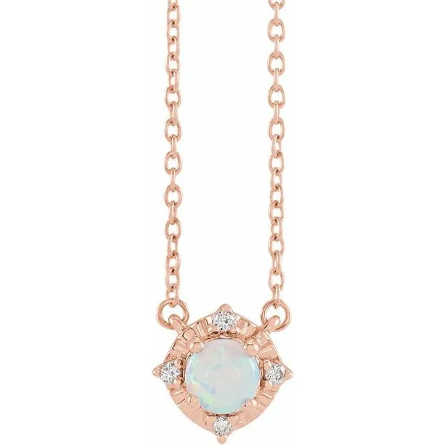 Sterling Silver or 14k Gold Gemstone and .04 CTW Diamond Halo-Style 18" Necklaces
