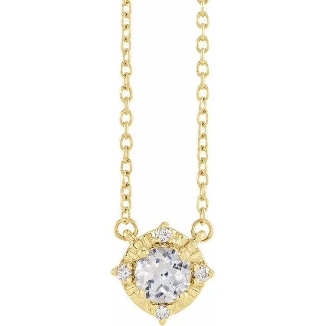Sterling Silver or 14k Gold Gemstone and .04 CTW Diamond Halo-Style 18" Necklaces