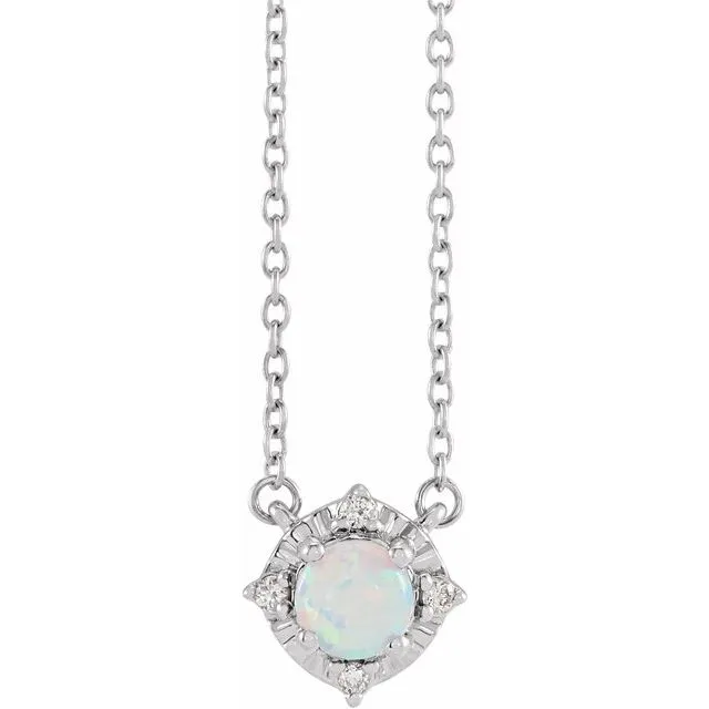 Sterling Silver or 14k Gold Gemstone and .04 CTW Diamond Halo-Style 18" Necklaces