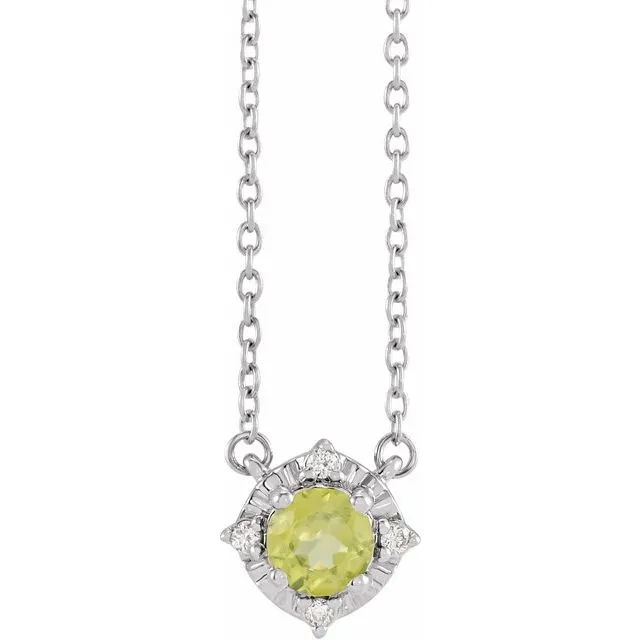 Sterling Silver or 14k Gold Gemstone and .04 CTW Diamond Halo-Style 18" Necklaces