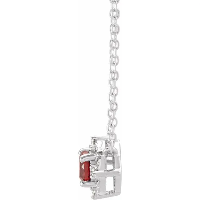 Sterling Silver or 14k Gold Gemstone and .04 CTW Diamond Halo-Style 18" Necklaces