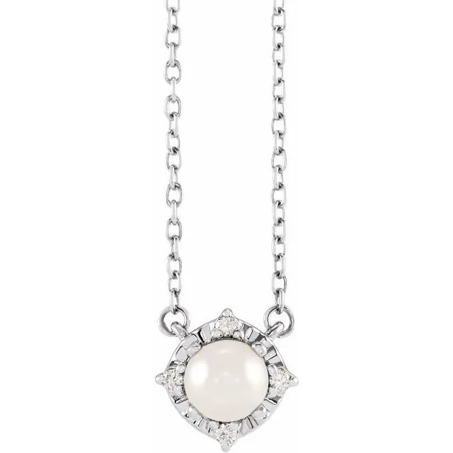 Sterling Silver or 14k Gold Gemstone and .04 CTW Diamond Halo-Style 18" Necklaces