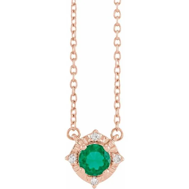Sterling Silver or 14k Gold Gemstone and .04 CTW Diamond Halo-Style 18" Necklaces