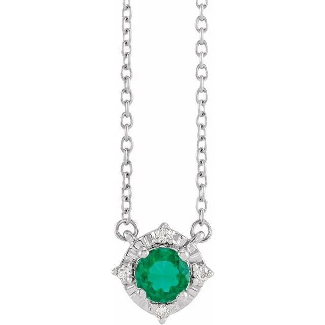 Sterling Silver or 14k Gold Gemstone and .04 CTW Diamond Halo-Style 18" Necklaces