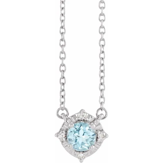 Sterling Silver or 14k Gold Gemstone and .04 CTW Diamond Halo-Style 18" Necklaces