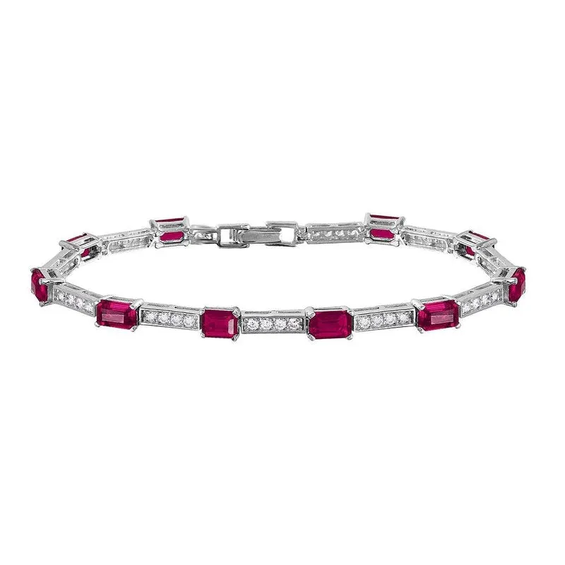 Sterling Silver Rhodium Plated Clear and Red CZ Tennis Bracelet