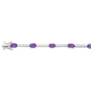 Sterling Silver Rhodium Plated CZ Simulated Amethyst Tennis Bracelet