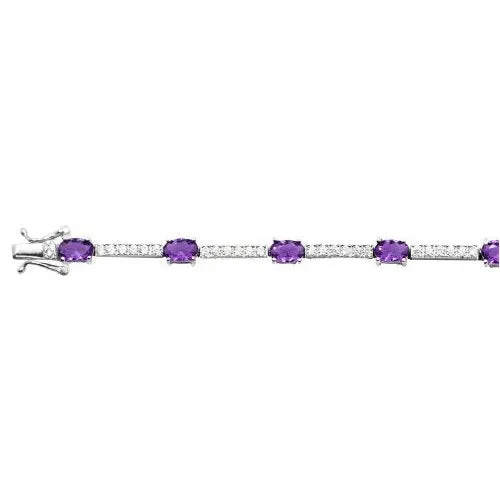 Sterling Silver Rhodium Plated CZ Simulated Amethyst Tennis Bracelet